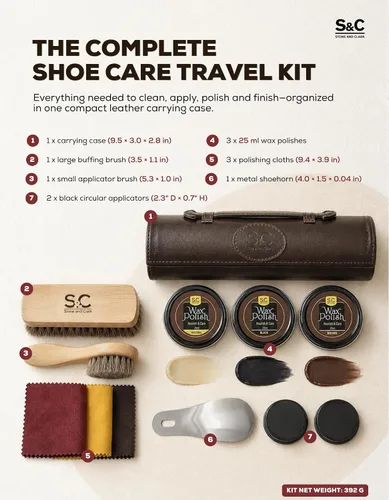 Vista 2 de Stone and Clark Compact Travel Size Leather Shoe Shine Kit for Men & Women