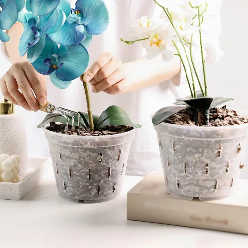 Vista 4 de 4 macetas de plástico transparente de 4.3 in para orquídeas, macetas pequeñas de jardín transparentes, macetas de inicio de semillas con agujeros