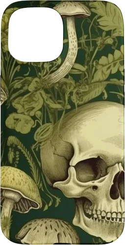 Vista 6 de iPhone 16 Skull Pattern Olive Green Mushroom Case