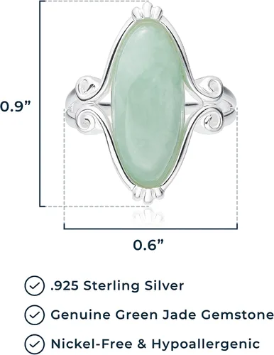Vista 3 de MORGAN & PAIGE. Anillos de jade verde genuino bañados en rodio.925 de plata de ley o en oro amarillo de 18 quilates para mujer - Anillos vintage
