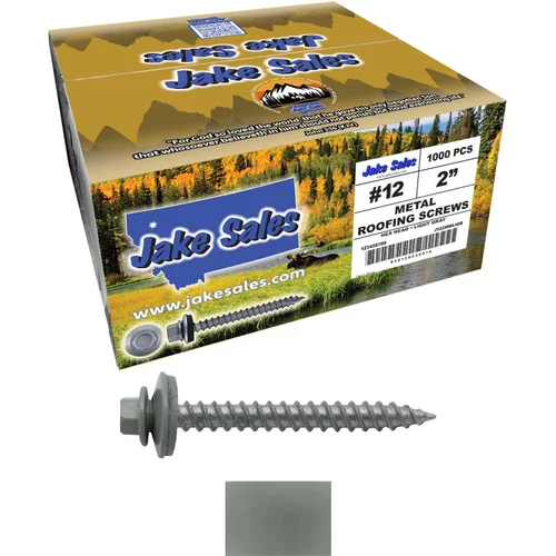 Vista 157 de 12 tornillos para techos de metal gris ABC de 1-1/2 pulgadas, cabezal de arandela hexagonal, arranque automático/roscado, arandela EPDM. 1 bolsa