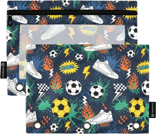 Vista 44 de Estuche de béisbol blanco para lápices de 3 anillas, paquete de 2 carpetas para lápices, estuche transparente con cremallera, bolsa de cosméticos