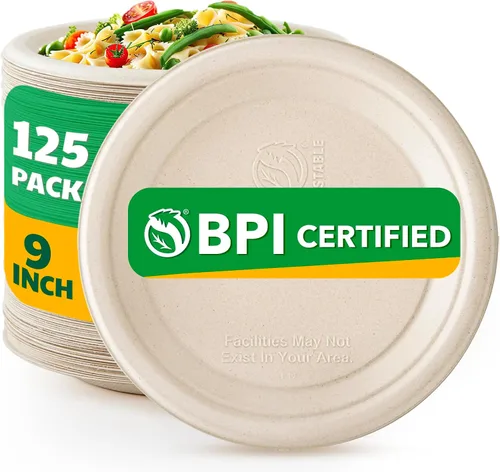 Vista 13 de 125 unidades de platos de papel compostables, platos desechables resistentes de 6 pulgadas por bagazo biodegradable, platos de postre a granel