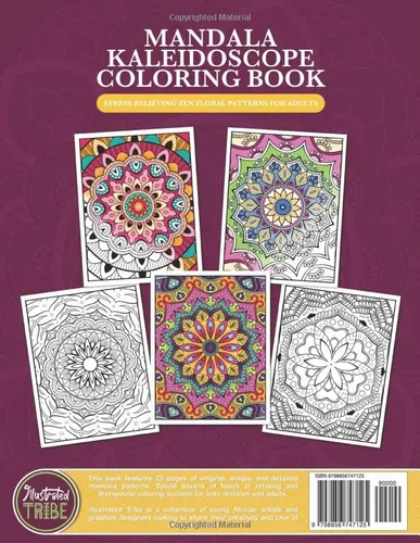 Vista 2 de Mandala Kaleidoscope Coloring Book Stress Relieving Zen Floral Patterns For Adults