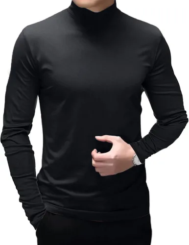Vista 2 de Camisetas de cuello alto falso de moda para hombre, suéter de manga larga, diseño básico, camiseta interior ajustada
