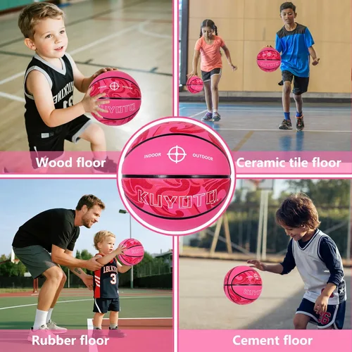 Vista 7 de KUYOTQ Baloncesto para Niños Pequeños Jóvenes Adultos Talla (3~7) Baloncesto de Goma Engrosada o Cuero Pequeño Mini Baloncesto Tacto Suave