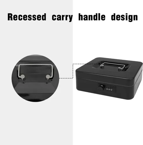 Vista 5 de Caja de efectivo de acero seguro con cerradura de combinación y bandeja extraíble, organizador de dinero de metal para uso doméstico y oficina
