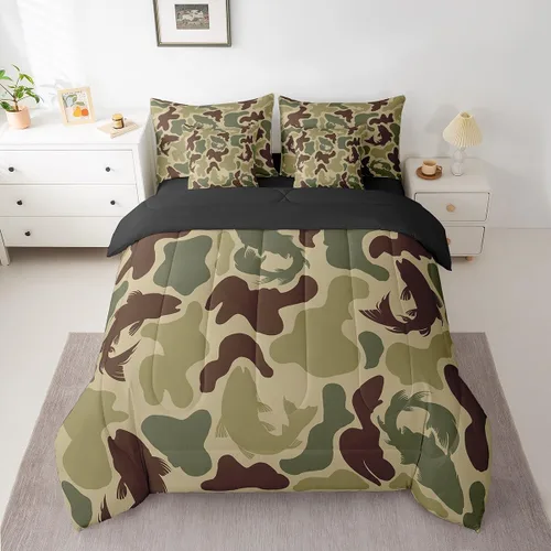 Vista 28 de Feelyou Juego de edredón botancial de camuflaje con bandera estadounidense Negro Marrón Oscuro