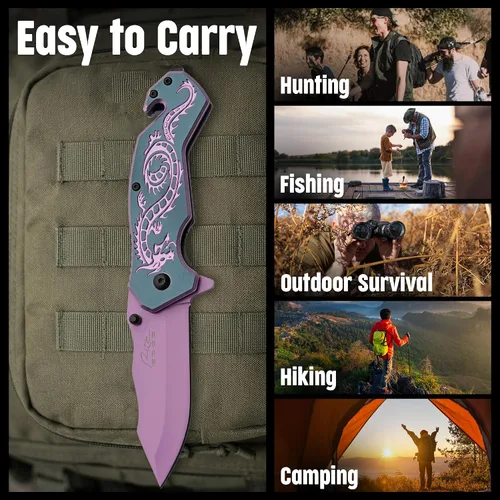 Vista 8 de SZCO Supplies 300586-PU Flying Dragon Assisted Open Rescue Utility Cuchillo Púrpura