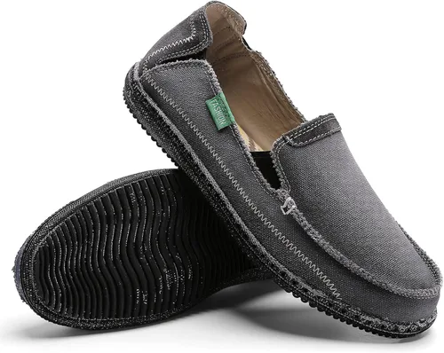 Vista 5 de JAMONWU Zapatos de lona para hombre sin cordones antideslizantes informales planos para exteriores mocasines casuales