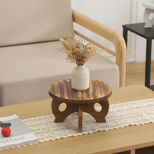 Vista 6 de Soporte para Plantas de Interior de Madera Taburete para Plantas Redondo Elevadores de Soporte para Decoración Soporte de Pedestal para Plantas