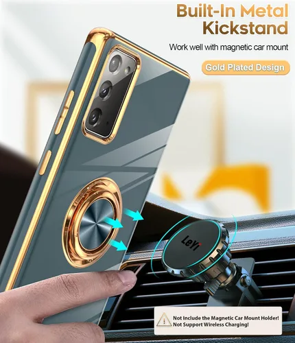 Vista 5 de LeYi Funda para Samsung Note 20: soporte de anillo giratorio de 360°, soporte magnético, chapado en oro rosa borde protector para Samsung Galaxy