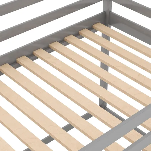 Vista 7 de Harper & Bright Designs Litera baja de tamaño individual sobre individual, marco de cama de madera para casa, escalera integrada, barandilla, techo