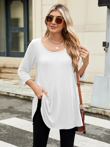 Vista 4 de BELAROI - Camiseta cómoda de manga 34 para mujer, talla grande, ajuste suelto