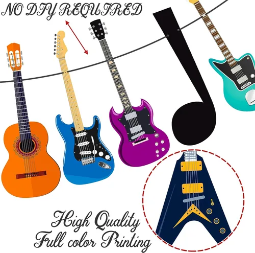 Vista 4 de Cartel de guitarra con música, guitarra, fiesta, decoración de fiesta de cumpleaños, 2 unidades, pancartas de fiesta musical para guitarra de rock