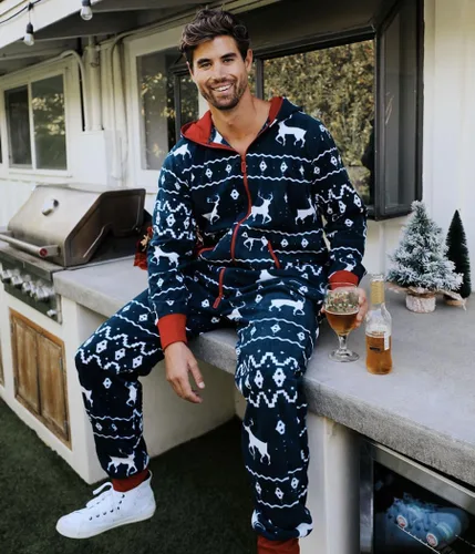 Vista 5 de Tipsy Elves - Enterizo navideño para adultos, cómodo, festivo y a juego para hombres y mujeres con bolsillos prácticos