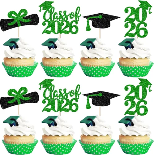 Vista 42 de Paquete de 24 adornos para cupcakes de clase de 2026 con purpurina 2026 para diploma de graduación 2026, selecciones para cupcakes para graduación