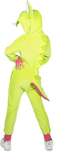 Vista 2 de Tipsy Elves Cute Dinosaur Halloween Costume Jumpsuit Green and Pink Triceratops with Stuffed Animal Style Hood for Women