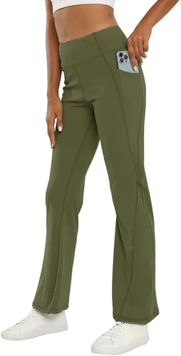 Vista 3 de Aurgelmir Pantalones de yoga acampanados para mujer, de cintura alta, con corte de bota, pantalones de pierna ancha con bolsillos