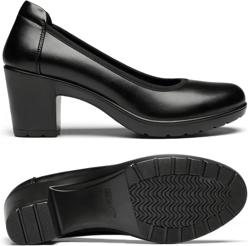 Vista 2 de DREAM PAIRS Zapatos de tacón bajo con punta cerrada y gruesos para mujer, zapatos de trabajo cómodos con punta redonda para vestido de boda