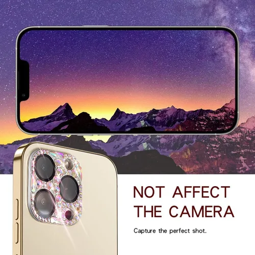 Vista 6 de Protector de lente de cámara con diamantes brillantes compatible con iPhone 15 Pro y iPhone 15 Pro Max, cubierta de cámara de gemas con purpurina