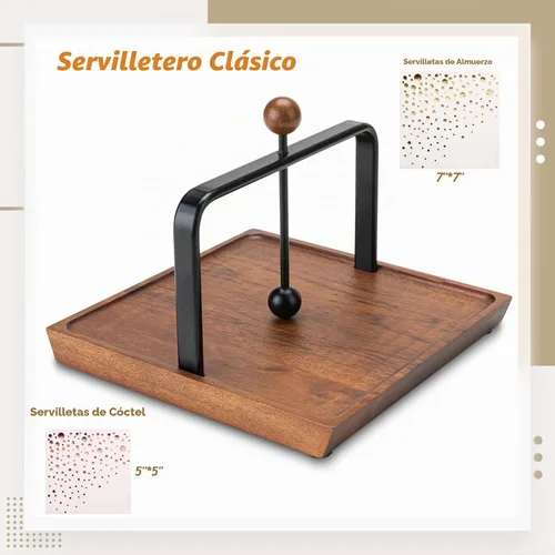 Vista 2 de ALLCENER Servilletero de madera para mesa, decoración rústica de cocina para mostrador, servilletero plano de cóctel con brazo y asa ponderados