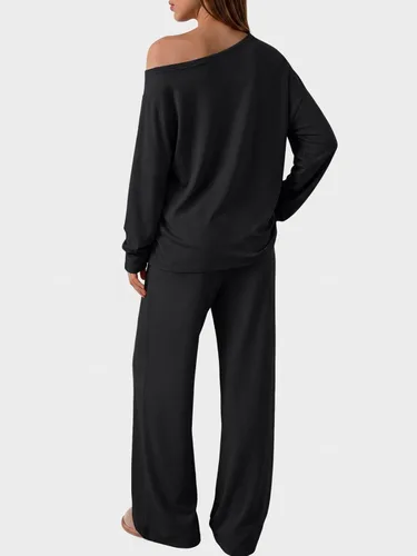Vista 4 de Trendy Queen Conjuntos de descanso de 2 piezas para mujer, trajes de otoño Negro