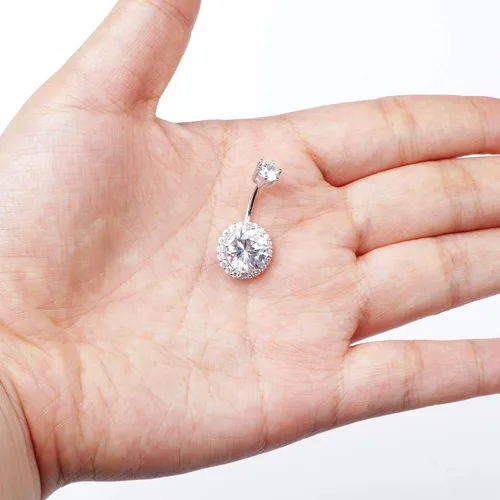 Vista 7 de Sllaiss Anillos de ombligo con halo de circonita cúbica para mujer, plata de ley 925, 14G, anillos de ombligo redondos de circonita cúbica, joyería
