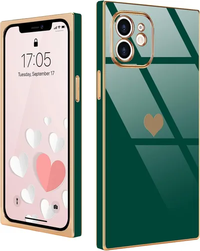 Vista 28 de Compatible con iPhone 12 Funda Rectangular Bonita Chapado Dorado Lujo Corazón de Amor Funda de Teléfono para Mujeres Niñas A Prueba de Golpes