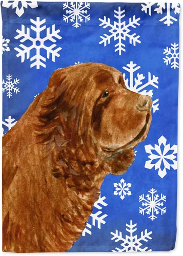 Vista 91 de Caroline's Treasures SC9374GF Bulldog English Snow flakes Holiday Garden Flag Buzón Bandera decorativa para patio exterior, patio, obras de arte