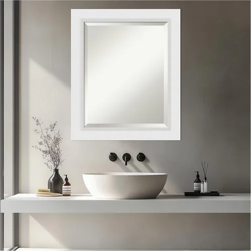 Vista 9 de Amanti Art - Espejo de baño blanco para sobre lavabo, espejo de tocador rectangular blanco de 24x20, marco de madera moderno pequeño, se cuelga