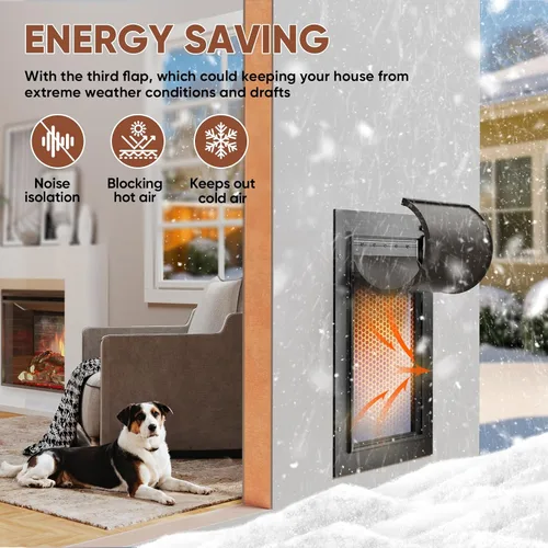 Vista 2 de Puerta para perro de 3 solapas, puerta grande para perros de aleación de aluminio para pared, puerta resistente para mascotas, fácil de instalar