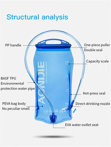 Vista 2 de AONIJIE Bolsa de agua plegable de hidratación a prueba de fugas, depósito de agua para senderismo, mochilero, correr, ciclismo (1.5L-PEVA)