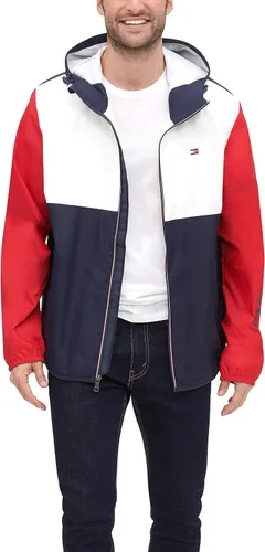 Vista 3 de Tommy Hilfiger - Chaqueta impermeable con capucha para hombre, ligera, para lluvia