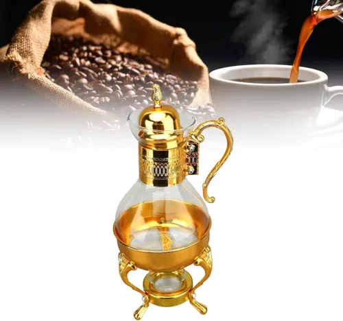 Vista 4 de Juego de cafetera de vidrio, jarra de agua calentable con tapa y taza, estilo vintage, hervidor de té frío y caliente para estufa de oficina