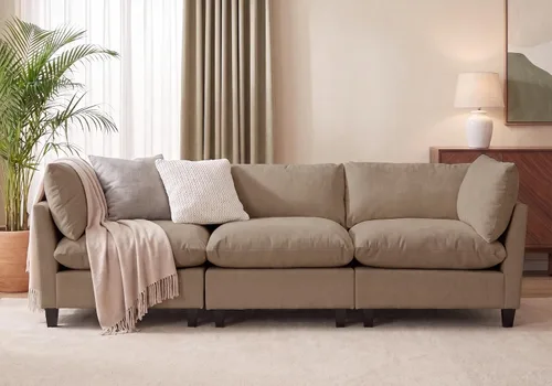 Vista 51 de Iroomy Sofá modular modular de felpilla de gran tamaño, asiento cómodo profundo, sofás de 2 plazas para sala de estar, color beige