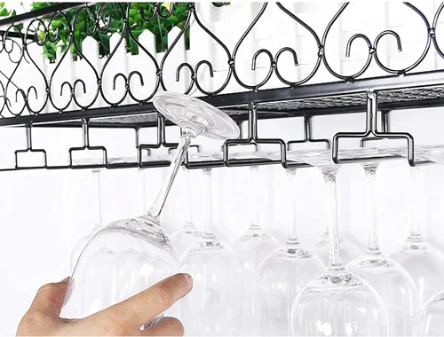 Vista 6 de LaseVe Estante para vinos, estantes de vino montados en la pared con 8 soportes para vidrio de vástago, estante de vino colgante industrial, estante