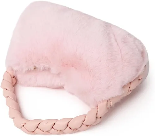 Vista 3 de Bolso de mano esponjoso para mujer, bolso de piel sintética con asa superior mullida, bolso de mano de felpa
