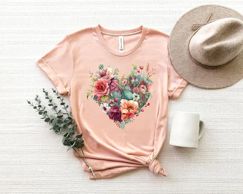 Vista 5 de Wildflower Floral Shirt,Flower heart shirt,Womens Flower Shirt,Boho Shirt,Botanical Tshirt,Nature Lover Shirt,Spring Shirts For Women