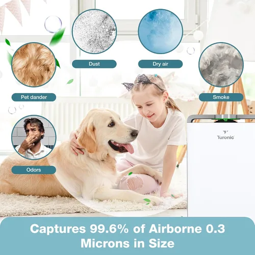 Vista 2 de Turonic PH950 - Purificador de aire y humidificador combinado para habitaciones grandes – HEPA, UV, ionizador, sensor PM2.5, catalizador frío
