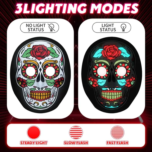 Vista 2 de Meetory Máscara LED de Halloween del Día de los Muertos con diadema
