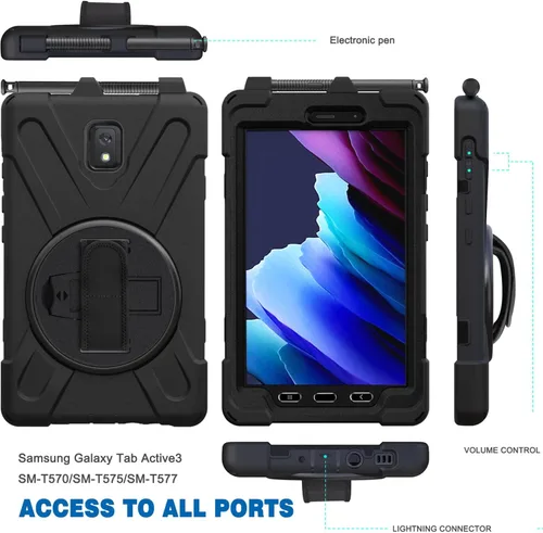 Vista 2 de Funda para Samsung Galaxy Tab Active 3/Galaxy Tab Active 5 de 8.0 pulgadas, 3 en 1 resistente protección con soporte 360/correa de mano/correa