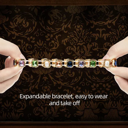 Vista 4 de hopmiss Baroque Pearl Stretch Bracelet with Faceted Rhinestone Cabochon, Luxury Molten Casting Texture Bracelet with Colored Gemstones for Women