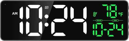 Vista 10 de Reloj de pared LED digital grande con fecha, temperatura, brillo automático, DST automático Gran reloj digital para dormitorio, escritorio, aula