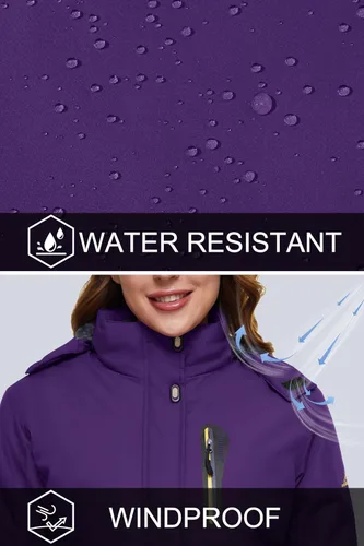 Vista 3 de MAGCOMSEN Chaquetas de esquí para mujer, resistentes al agua, aisladas, a prueba de viento, forro polar, abrigos de invierno con capucha