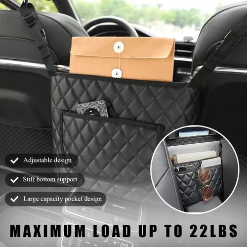 Vista 3 de Ohleats Soporte para bolso entre asientos de coche, bolsillo de almacenamiento de gran capacidad de cuero para el asiento delantero, organizador
