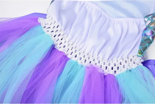 Vista 7 de Aoiviss Girls Mermaid Costume Outfit Mermaid Tutu Ariel Dress with Headband for Birthday Gifts Party Halloween Dress Up