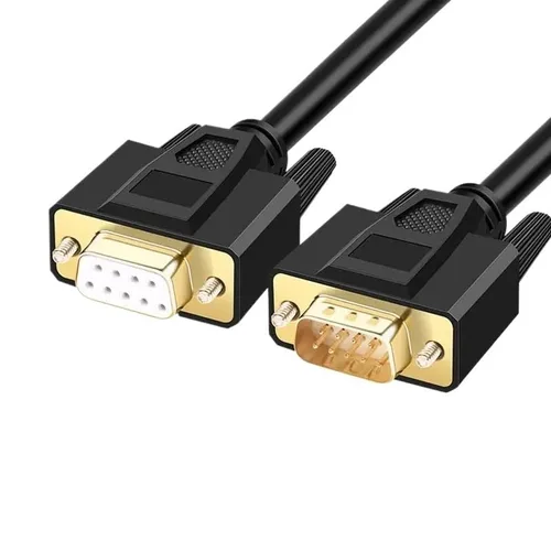 Vista 2 de Cable de extensión de 9 pines DB9 Serial RS232 COM, cable de datos COM de grado industrial hembra a hembra a macho, cable blindado de 9 pines