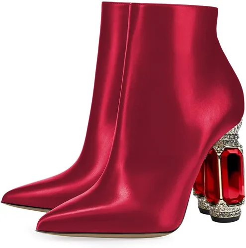 Vista 66 de FSJ Botas de tacón alto con punta puntiaguda para mujer, con tacón alto, con cremallera lateral brillante, estilo casual, para uso diario, zapatos