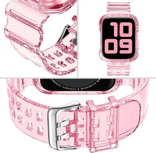 Vista 24 de DABAOZA - Correa transparente compatible con Apple Watch con estuche protector, correa deportiva de TPU con brillo para mujeres y hombres